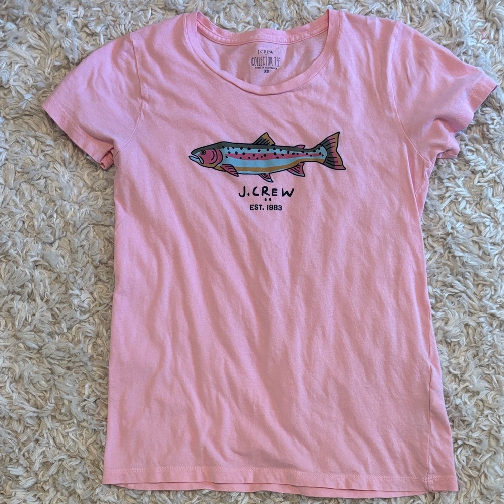 J. Crew Pink Tee with Colorful Fish Graphic